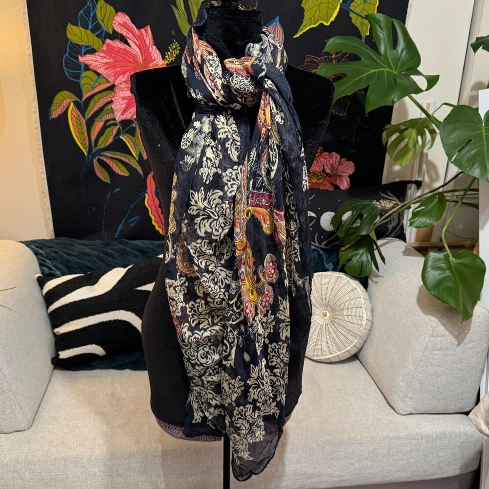 Scarf (Target), Paisley Print, Multi-Color/Black Background, 52" x 52" Square